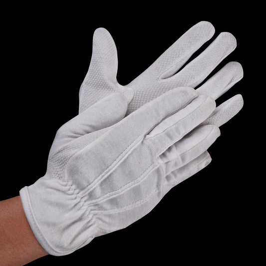 100% Cotton White Gloves with PVC Dots (One Dozen)